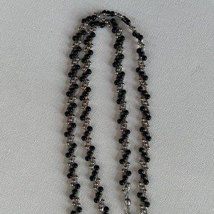 Classy Trifari signed long elegant necklace. Cross stitch silver and black